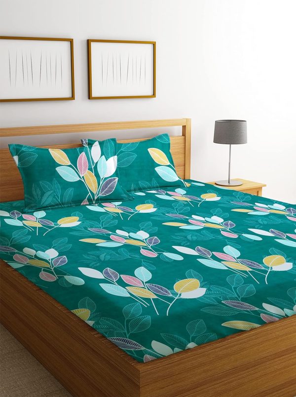 3D Printed 144 Tc Microfiber Double Bedsheet - Multicolour Leaf Printed